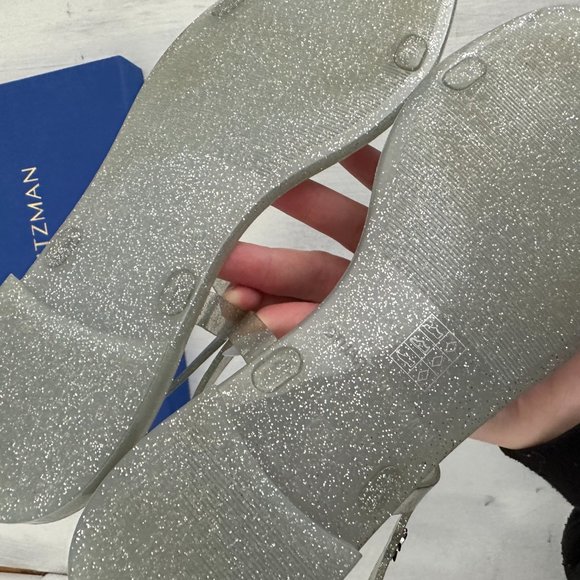 Stuart Weitzman Mellie Jelly Flat Sandals Silver Glitter Open Toe 38.5 - Picture 11 of 11